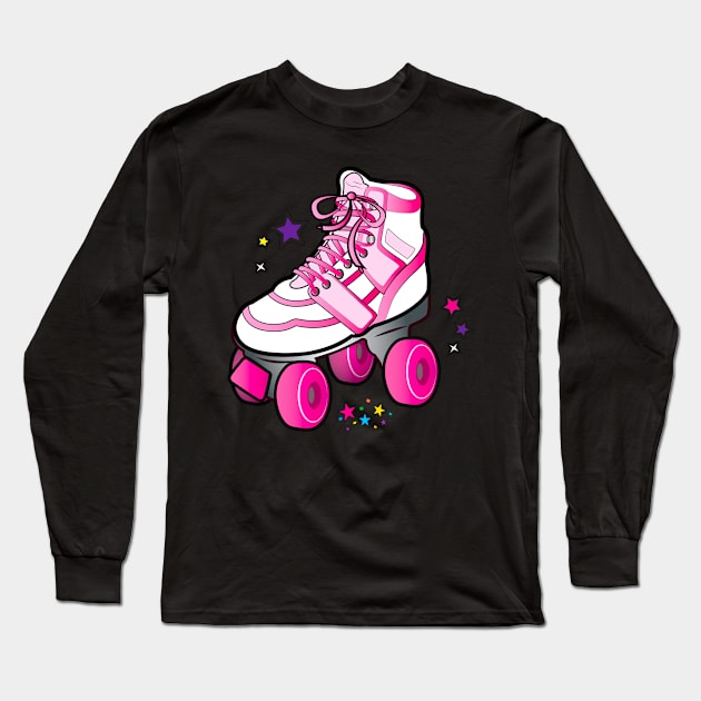 Roller Skate in Pink Long Sleeve T-Shirt by PenguinCornerStore